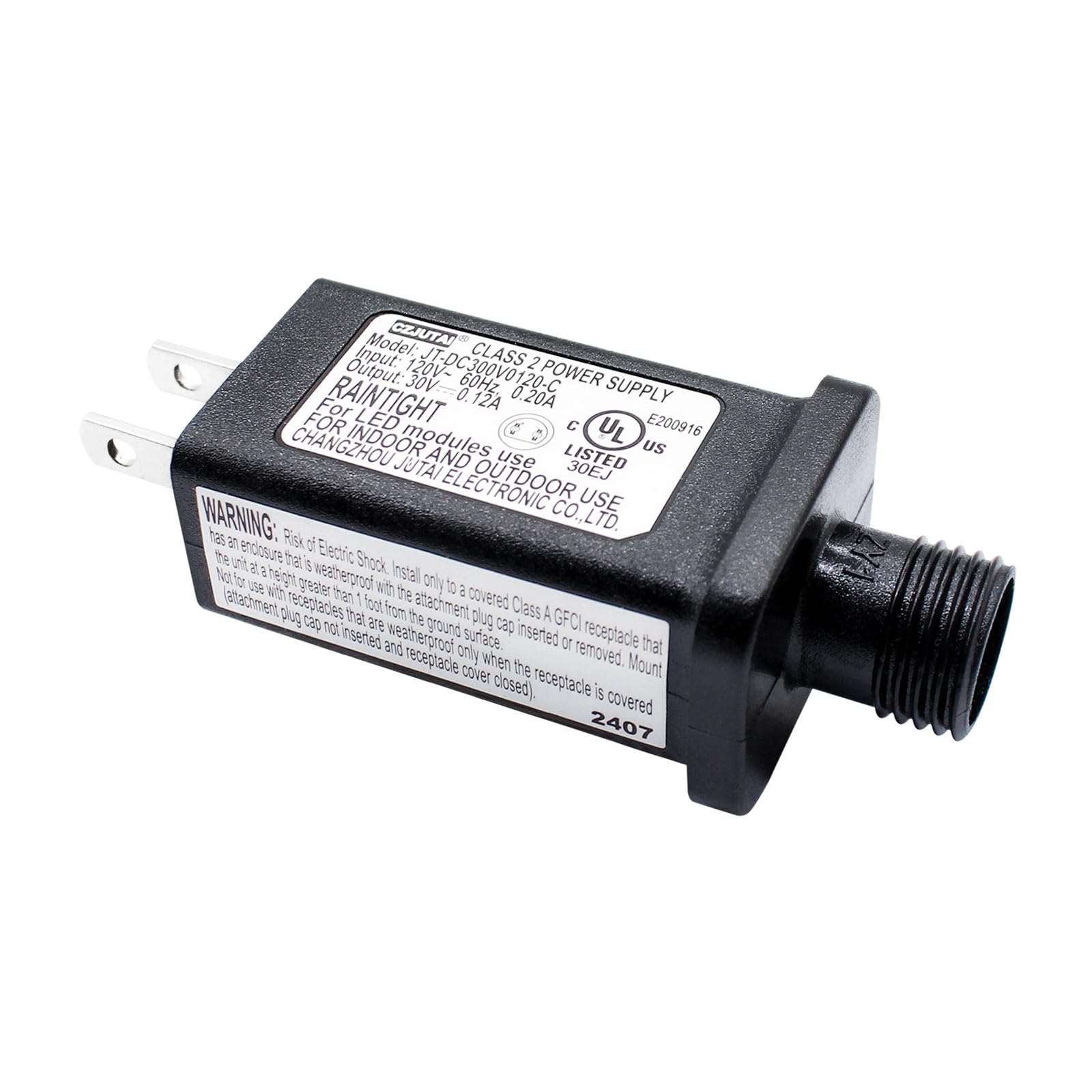 30V 3.6W LED Controller Steady On Mode, JT-DC300V0120-C Class 2 Power Supply Transformer, Low Voltage Transformer US Plug for LED Light (30V 0.12A)