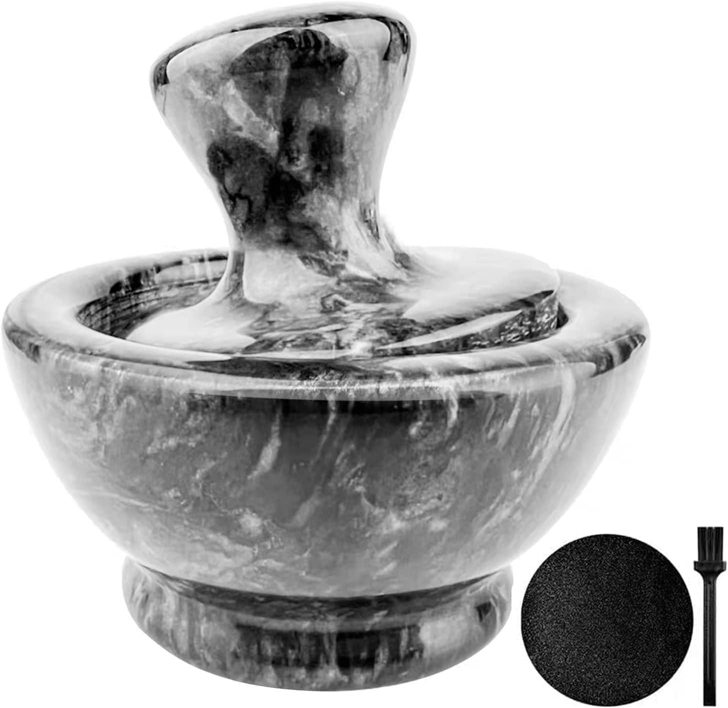Marble Mortar and Pestle Set with Brush, 4 inch, 1/2 Cup - Mushroom Shaped Pills Crusher Small, Spice Grinder, for Seasonings, Powder, Efficient, Easy to Clean