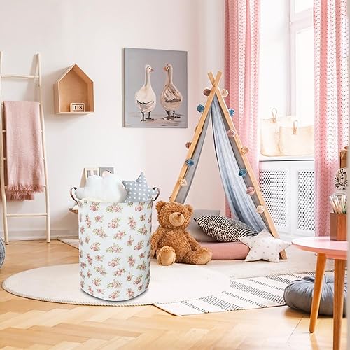 Miniatura 3 de Cesta de lavandería de flores rosas, cesta de lavandería para niños, canasta de guardería para niñas, contenedor de almacenamiento impermeable para