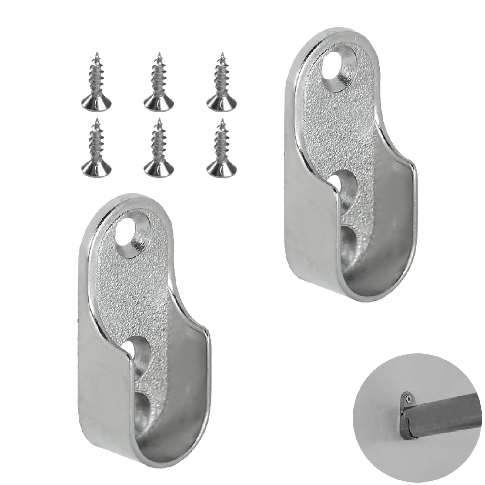 2 PCS Wardrobe Rail Bracket, Wardrobe Pole Brackets, Wardrobe Rail Ends Supports Rail Brackets, Zinc Alloy Silver Hanging Rail Supports with Screws, for Hanging Clothes