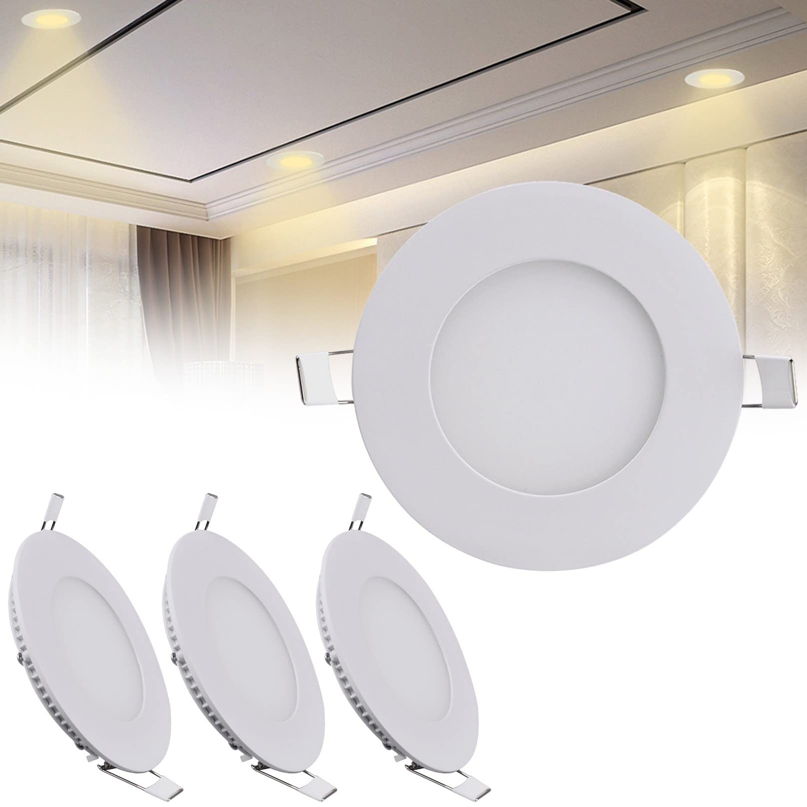 TTiiLoe 6W Downlights for Ceiling 4 Inch LED Recessed Lighting 360Lm LED Integrated Downlights, Hole Φ 100 mm, 4500K Daylight White Spotlight for Hallway, 4 Pack