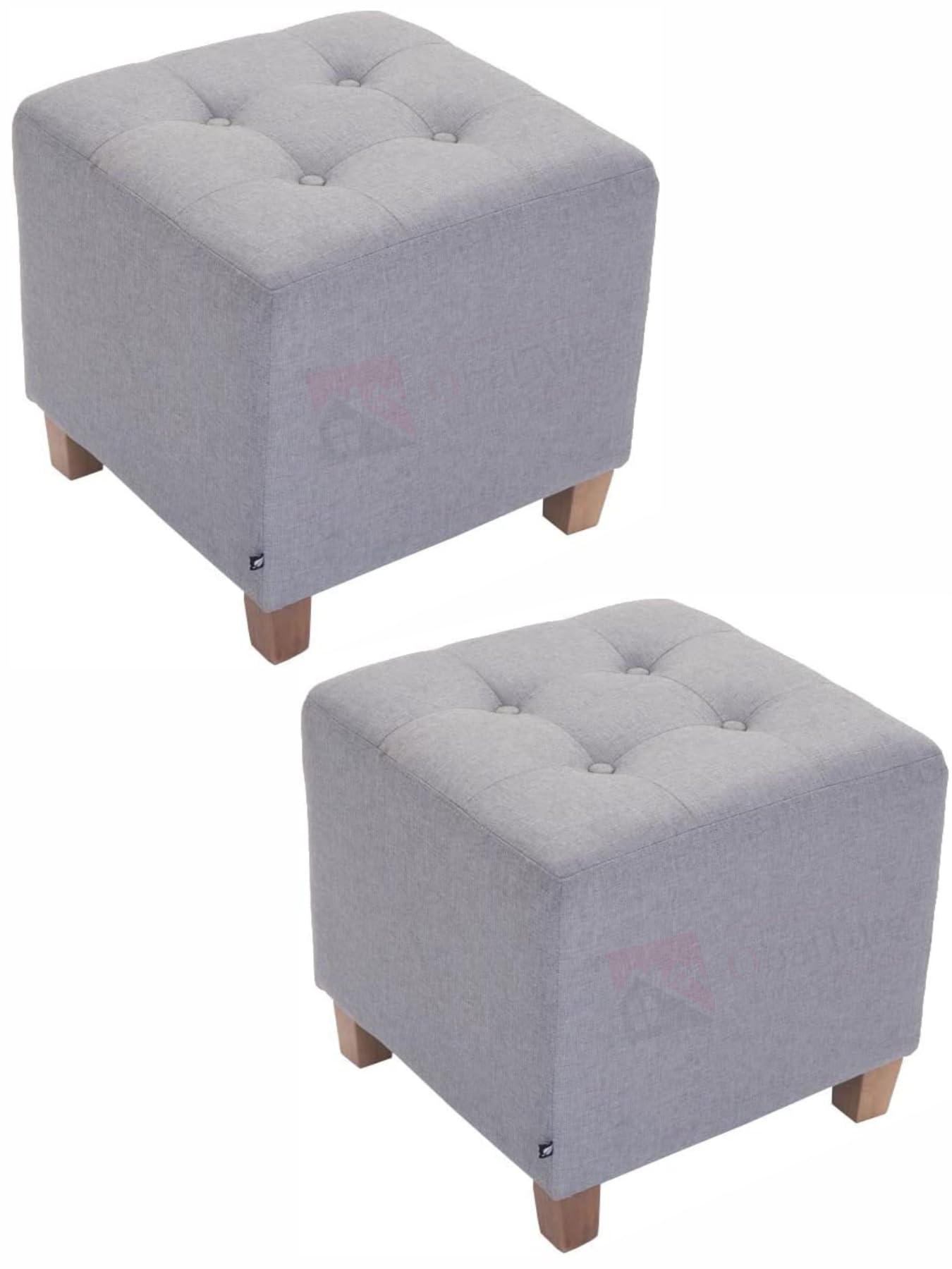 Pouffes Bench Seating Stool for Living Room Office Patio Kitchen Bench Puffy Wooden Mudda Ottoman Stools Set of 2 Footrest Stool Pouf.(Gray)-image-2