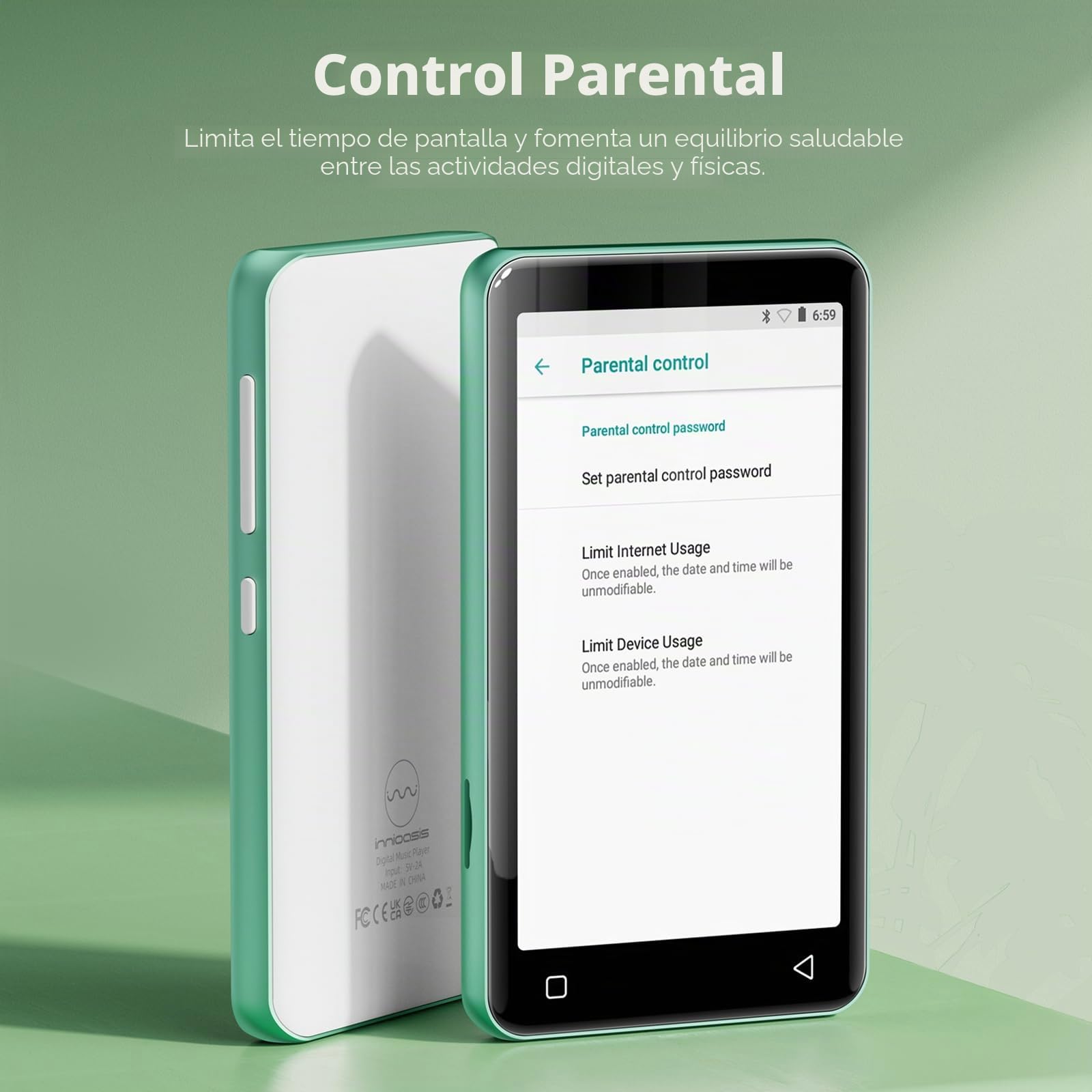 innioasis Reproductor MP3 de 80 GB con Bluetooth y WiFi, reproductor de MP3 para niños con Spotify, Spotify Kids, Pandora, Audible, reproductor de música con pantalla táctil de 4 pulgadas con