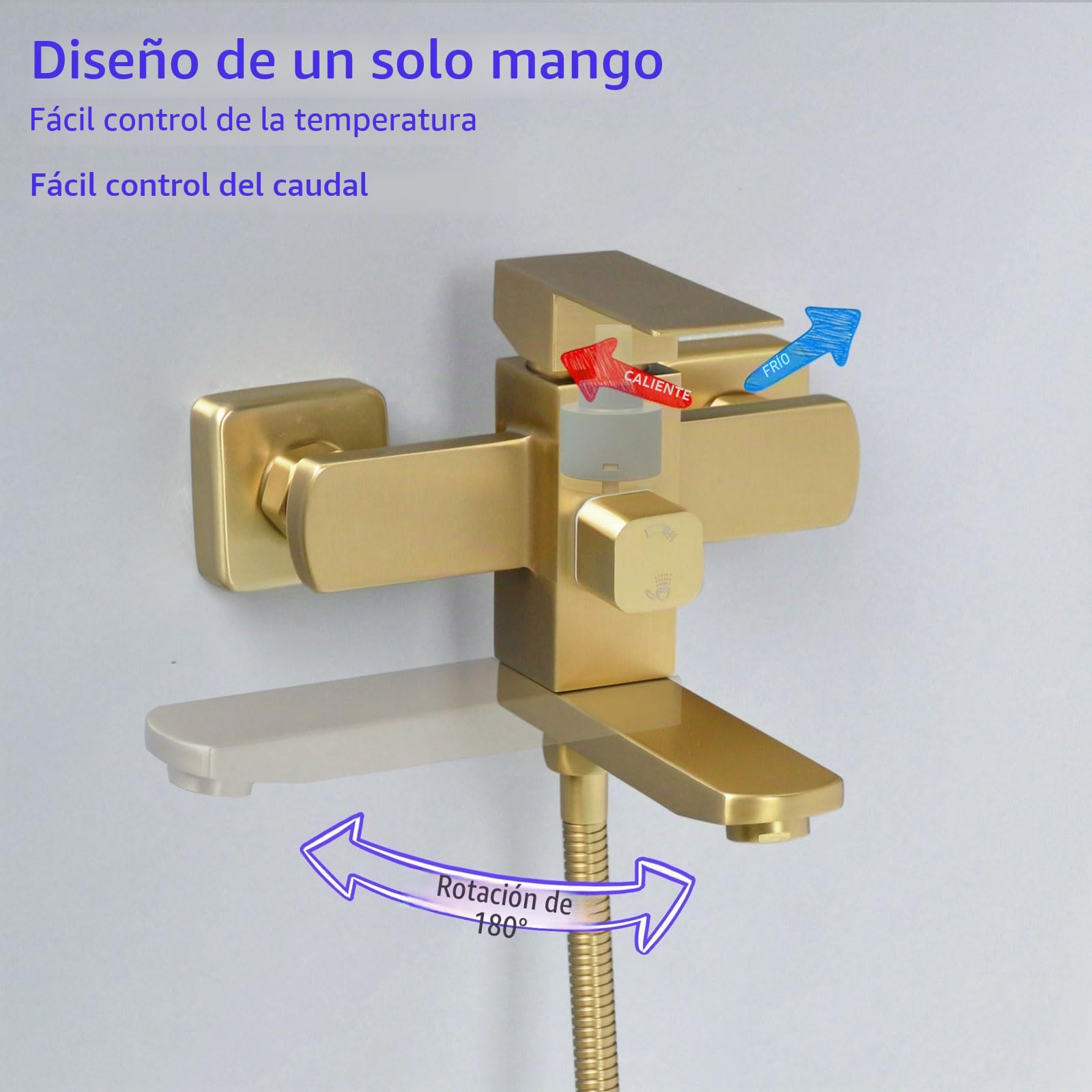 Grifo de Bañera, Grifo de Ducha con Alcachofa, Monomando Mezclador Ducha Montado en La Pared, Dorado Cepillado, 9Y4OK