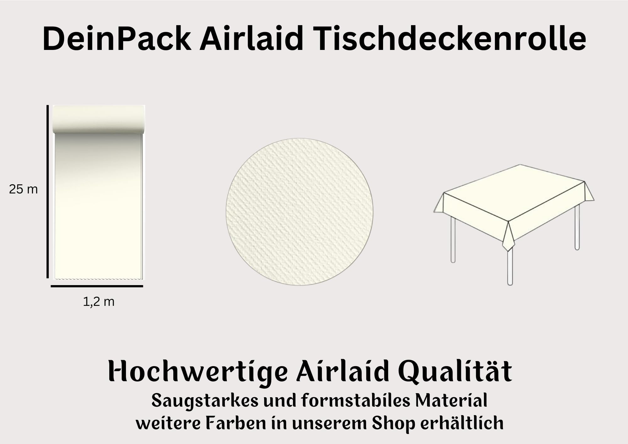 1x Airlaid Tischdeckenrolle Champagner 25m x1,2m HORECA | Hochwertige HORECA Tischdecke, Einfarbige Papiertischdecken Rolle, Ideal für Party, Hochzeit, Geburtstag, Deko & Events