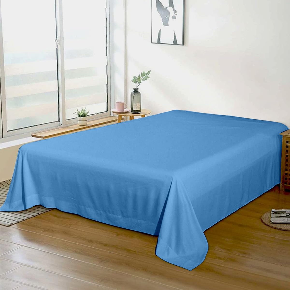 Rohi 100% Brushed Cotton Flat Sheet Double – Soft, Warm, and Breathable Flannelette Flat Sheets Double Bed for Ultimate Comfort – Thermal Bed Sheet with Anti-Allergy Properties (Blue, Double)