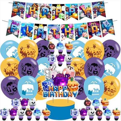 Blox Fruits Birthday Party Decoration,Blox FruitsTheme Banner, Cake Topper, Latex Balloons for...