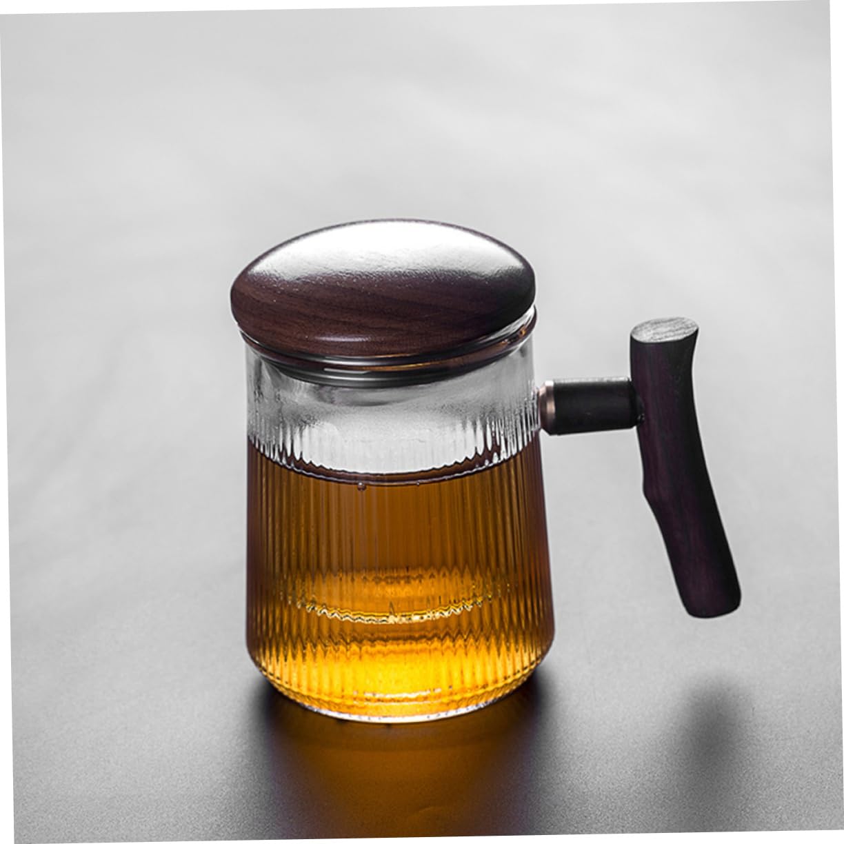 SOLUSTRE Elegant Tea Cup Glass Set Infuser Lid Striped Tea Cups Mug Teapot Infuser