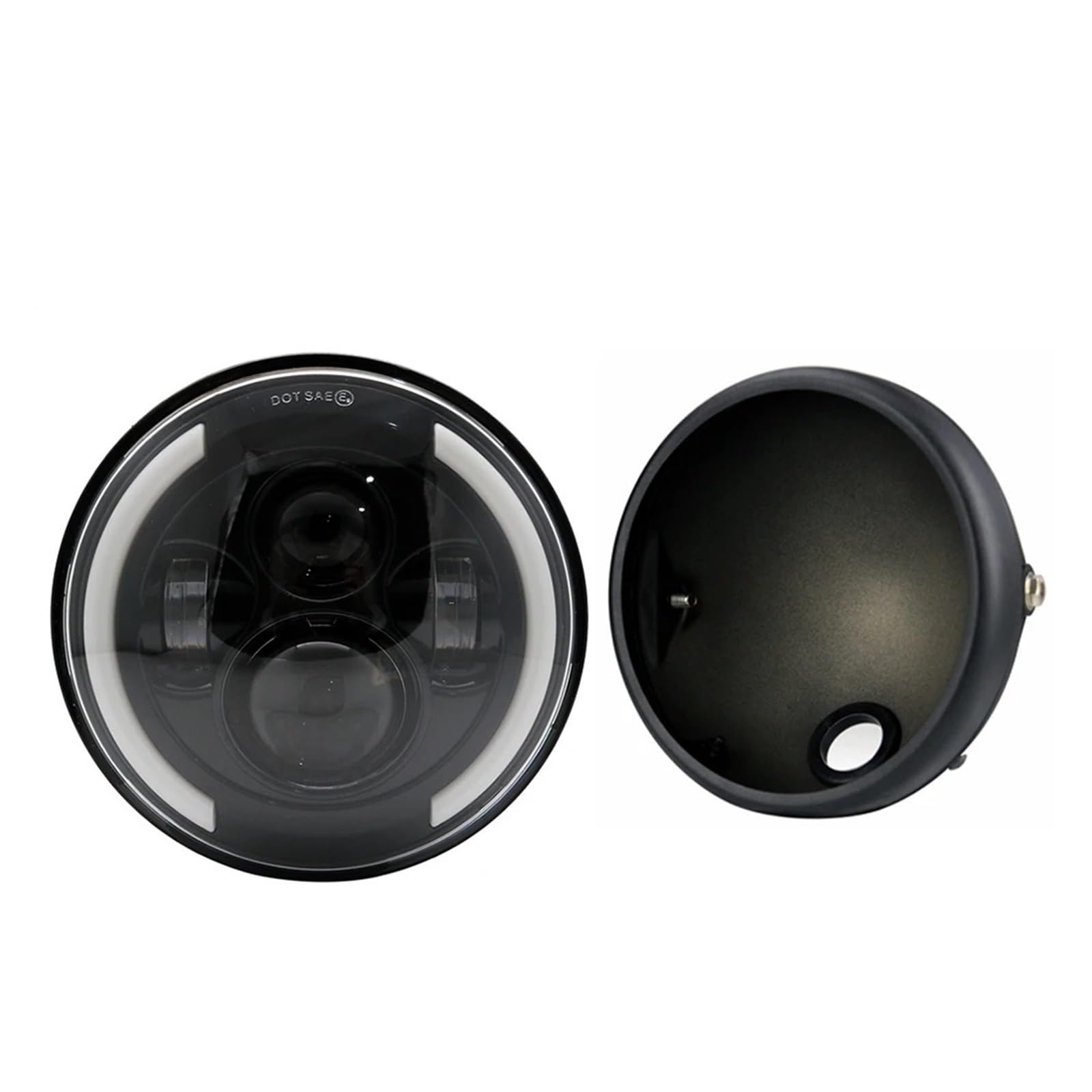 Faro Universale Modificato Da 7,5 Pollici A LED Retrò Per Motocicletta Fascio Hi/Lo DRL E Alloggiamento Nero Opaco Con Staffa Fanale Anteriore Moto(Light and housing)