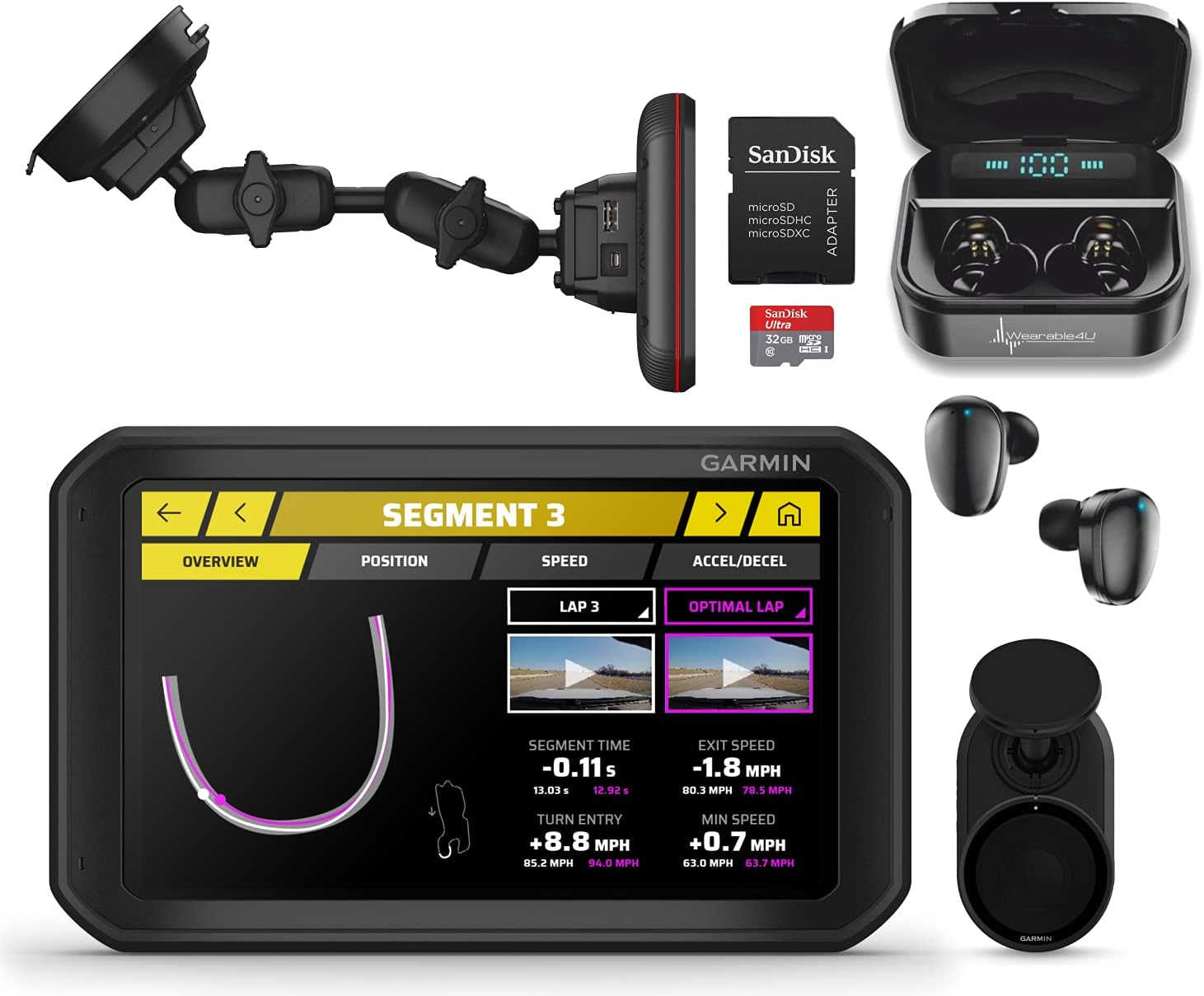 Wearable4U - Garmin Catalyst, Driving Performance Optimizer for Motorsports and High Performance Driving, 6.95 inch with Pro Earbuds and MicroSD Bundle