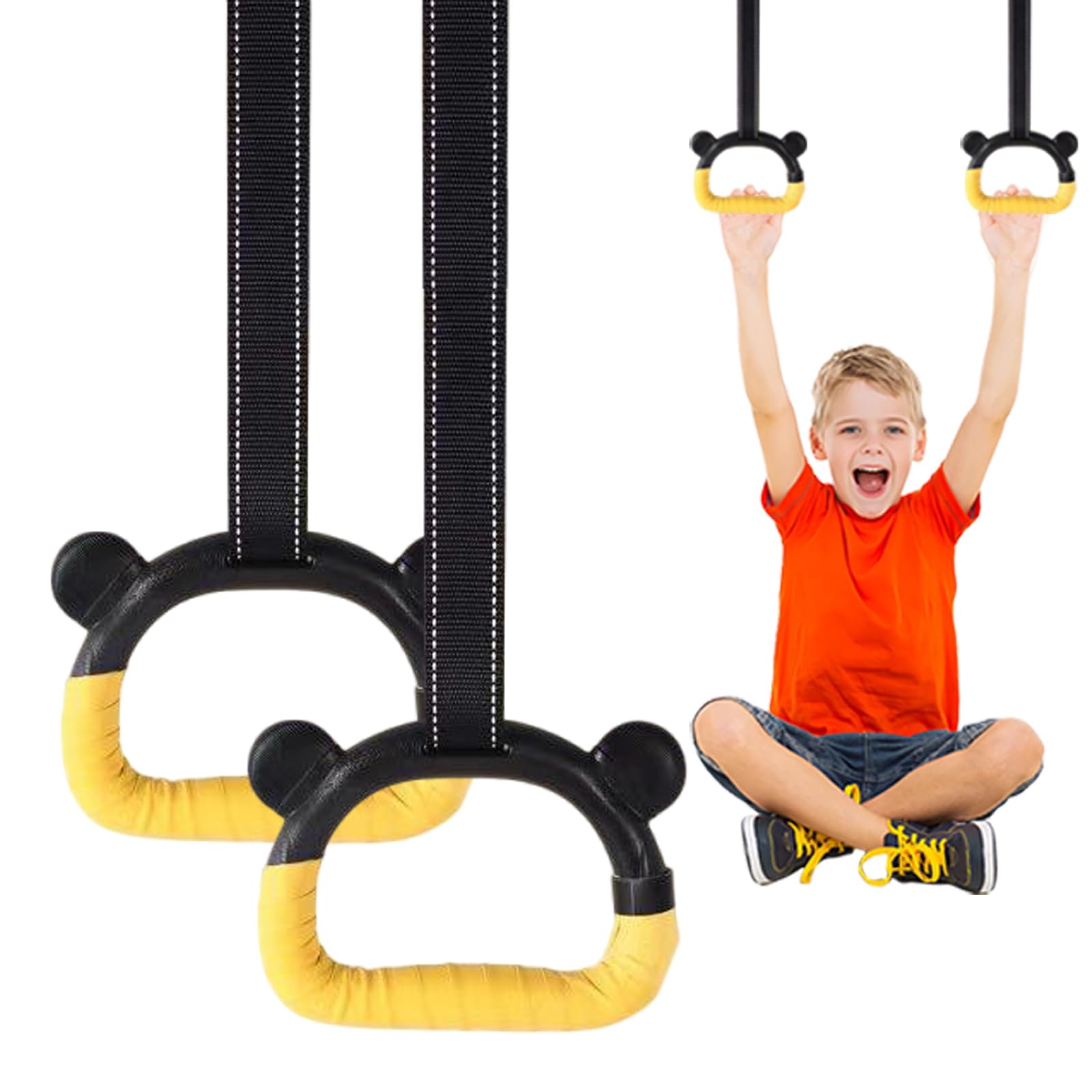 HaeNayc Kids Gymnastics Rings, Children's Home Gym Equipment, Children's Adjustable Strap Strength Training Rings, Pulling Rings for Physical Training (Yellow) โ image 1