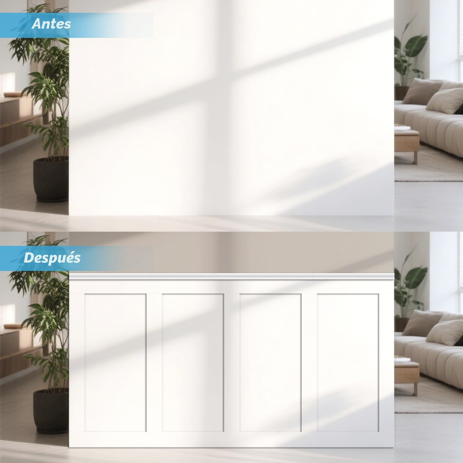 Art3d Kit de paneles terminados Board & Batten para revestimiento de pared (210 x 113 cm) de MDF para pintar, ideal para cocina, dormitorio y sala de estar – Incluye listones de borde