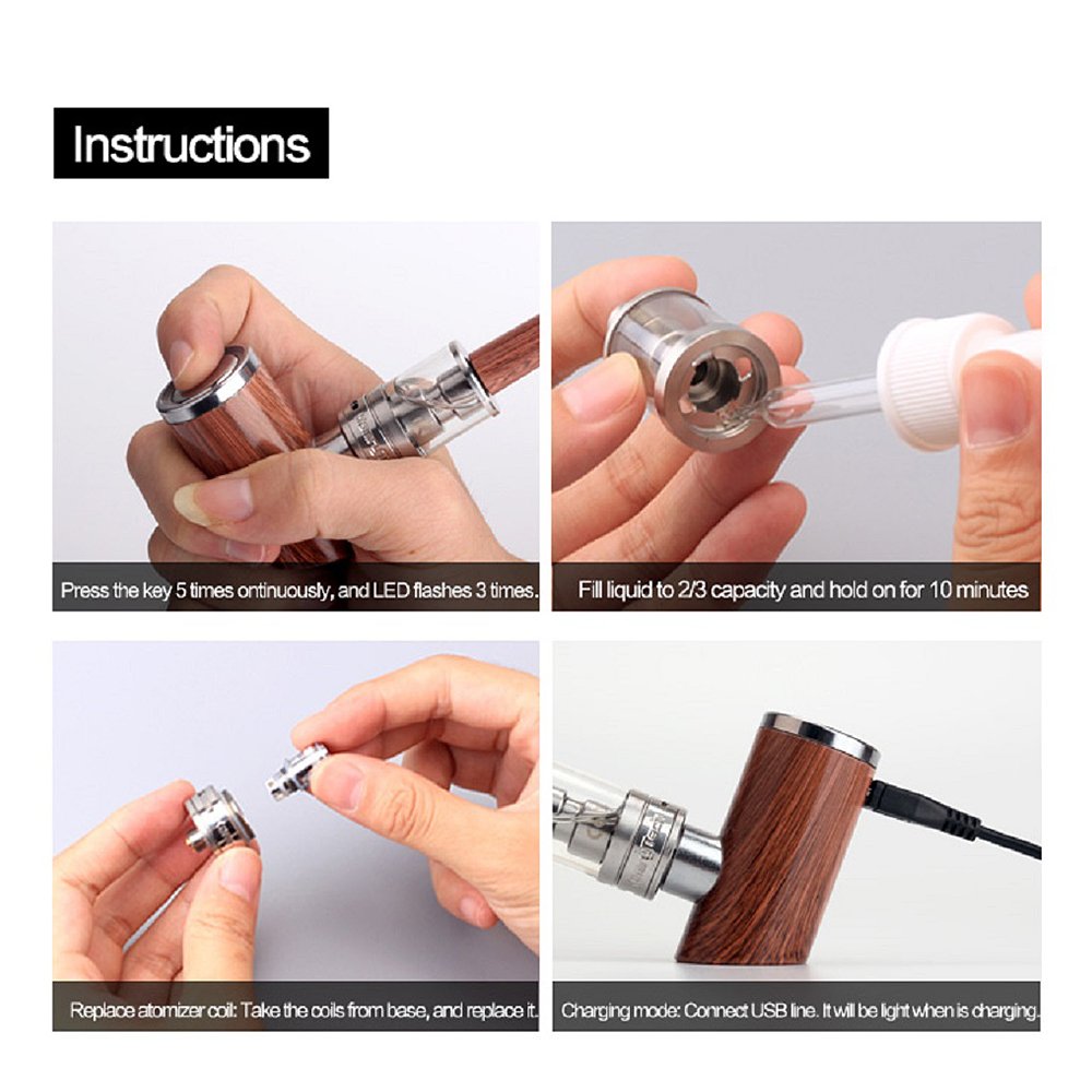 Pipe électronique Kamry K1000 Plus, 1000mAh, 30W, grande vapeur, kit de démarrage pour cigarette électronique, débit d'air réglable, pack E Pipes Vapor Random, sans liquide, sans nicotine (bois)