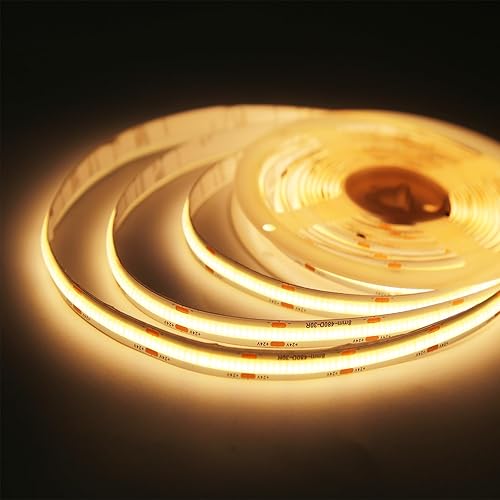 PISIN Tira de luz LED COB de 24 V, color rojo, IP20, emisor de luz uniforme 480 LEDsM, 16.4 pies16.4 ft, CRI90, flexible y cortante, tira de luz