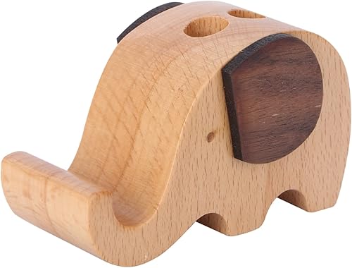 STOBOK Lindos accesorios de escritorio de oficina Soporte de teléfono celular Animal Elefante Decoración Woodsy Animales de madera Soporte para
