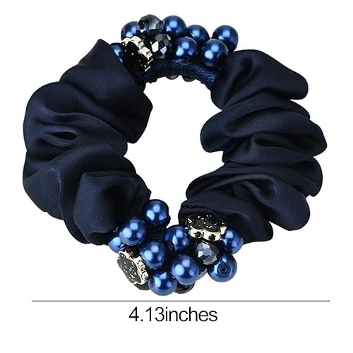 Miniatura 2 de Paquete de 4 coleteros para el cabello, coleteros para el cabello con perlas, juego de coleteros elásticos de moda para el cabello de seda para