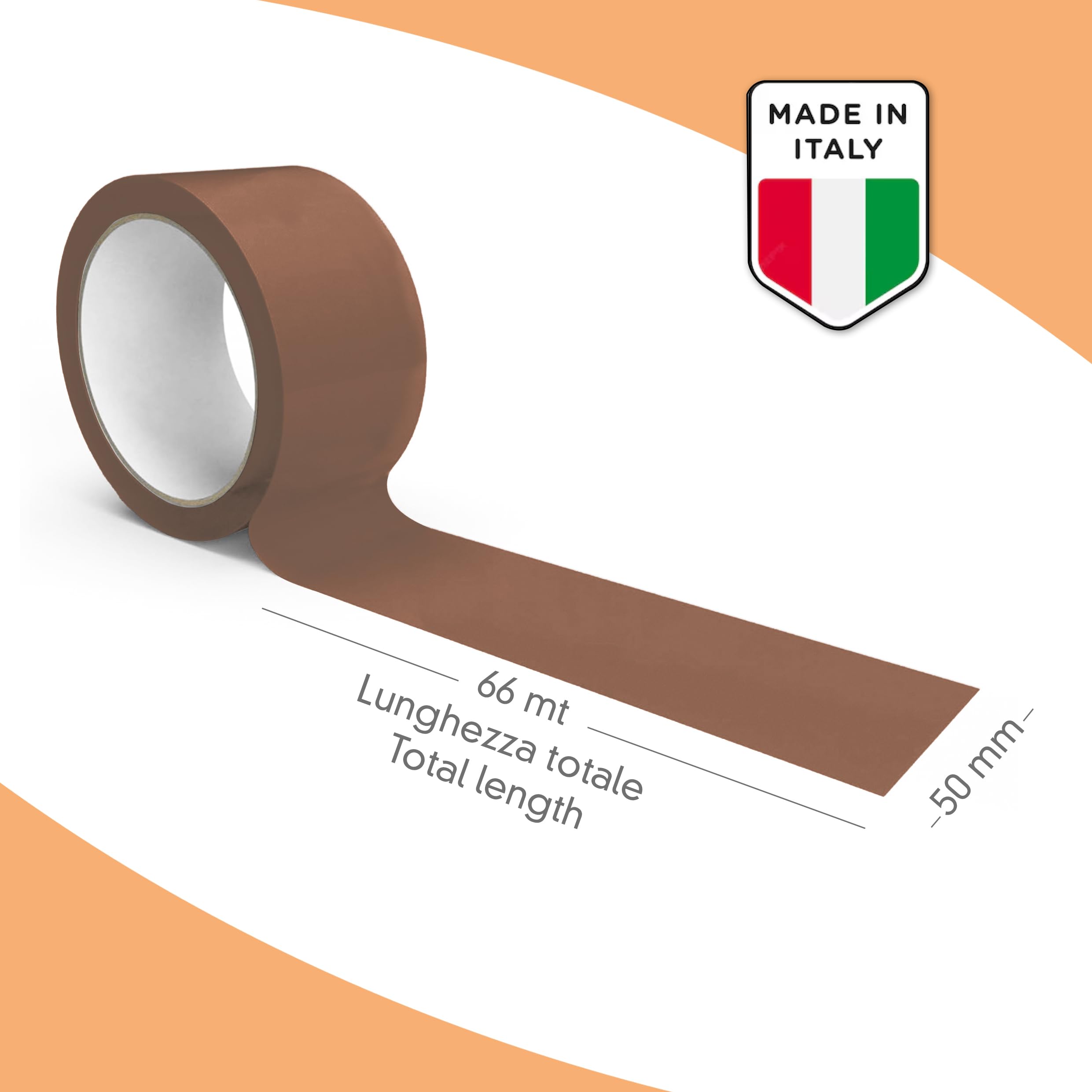 GIANTO Lot de 36 rouleaux de ruban adhésif marron – 50 mm x 66 m – Rouleau acrylique pour paquets, cartons, emballage, expéditions, Havane, fabriqué en Italie (lot de 36 pièces)