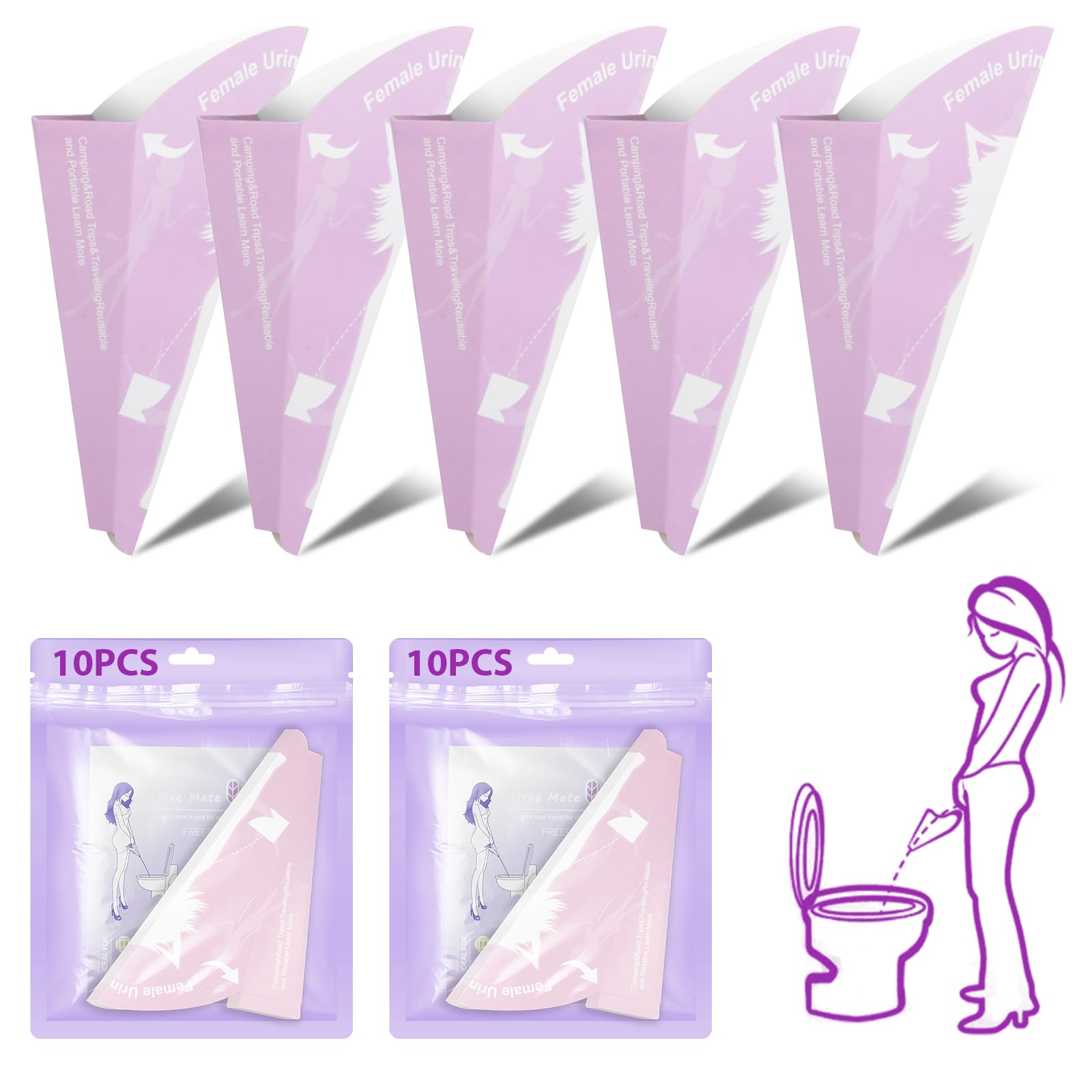OFFCUP Coni per Pipi Donna USA e Getta da Viaggio di Carta, Imbuto per Pipi Donna in Piedi Orinatoio Portatile Donna per Gravidanza Campeggio Escursioni Viaggi e attività All'Aperto