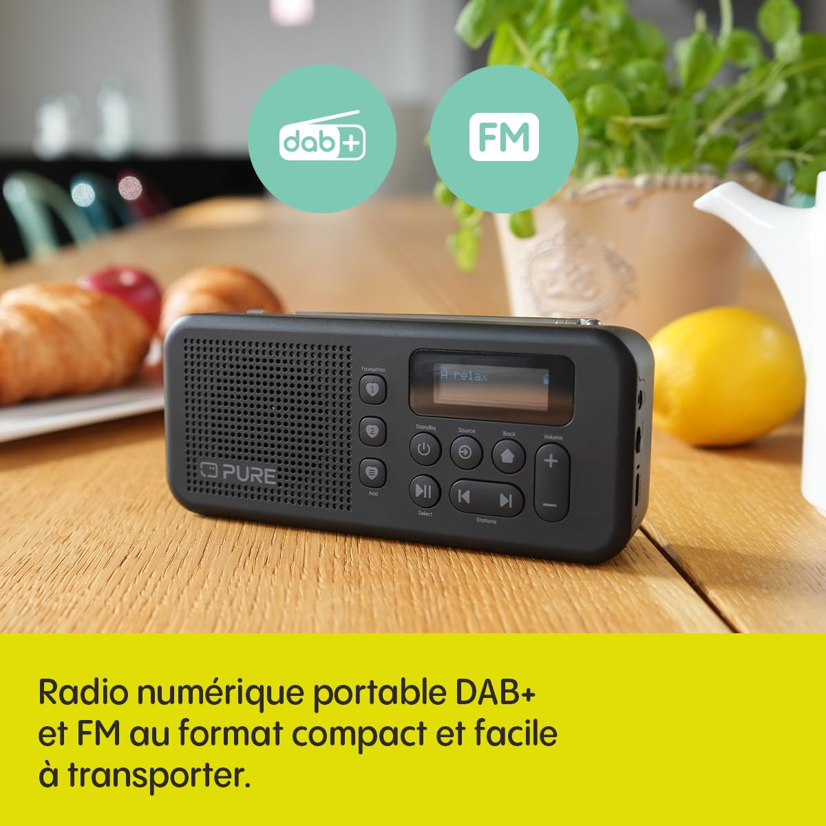 Pure Elan Move Radio numérique portable DAB+ & FM avec Bluetooth 5.3, Radio de poche ultra-compact avec batterie jusqu'à 16 heures, radio portable avec prise casque et écran LCD – Noir