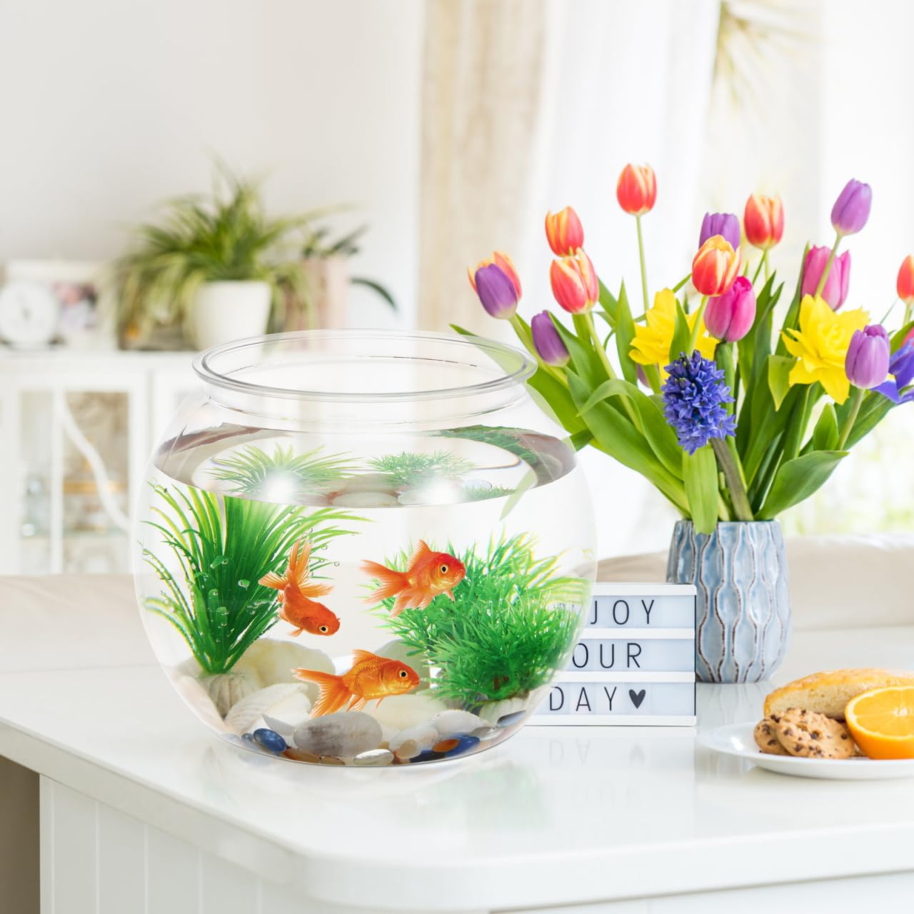 Gallon Fish Tank PRETYZOOM Plastic Fish Bowl, Round Goldfish