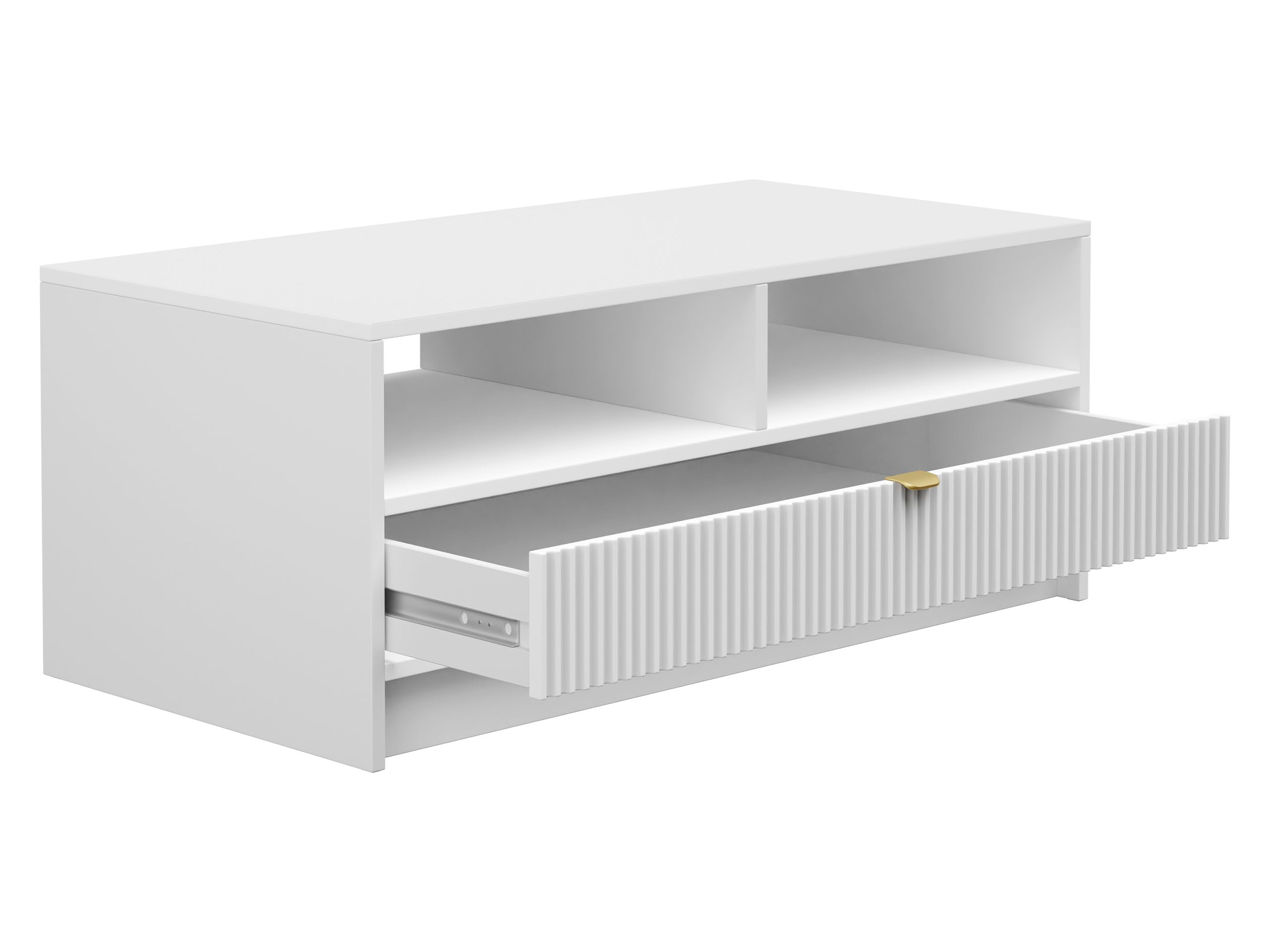Mirjan24 Wohnzimmer-Set Tireno I, Anbauwand, Wohnzimmerschrank, Schrankwand, geriffelte Fronten, im Set: Kommode, Couchtisch, TV Schrank (Sandbeige)