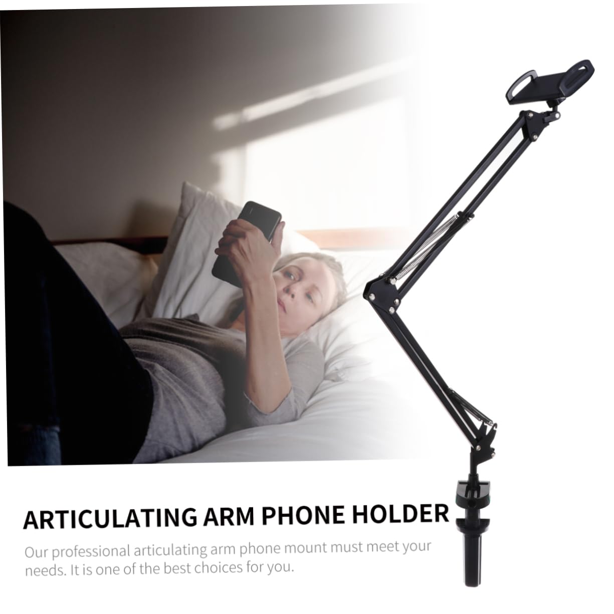 HEMOTON Supporto per Tablet e Telefono da Scrivania, Braccio Articolato Regolabile, 360° Girevole, Clip in Ferro e Plastica, Nero