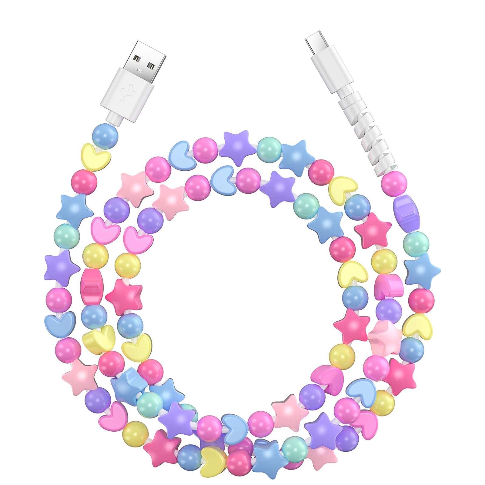 Photo 1 of VOFUOE USB to USB C Cable for iPhone 17 Charging Cord Type C Fast Charging Stars Bead Chain Charging Cable for Women 3.3FT for iPhone 16/15, Galaxy S24/S25 Ultra, for iPad 11th/10th -Candy Color