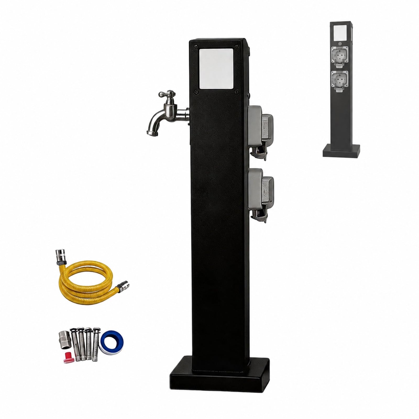Wassersäule Garten mit Wasserhahn, Wasserzapfsäule Edelstahl 304 Frostbeständig, LED, Steckdose IP66, Gartenwassersäule Freistehend für Terrasse Hof(80cm/31in)