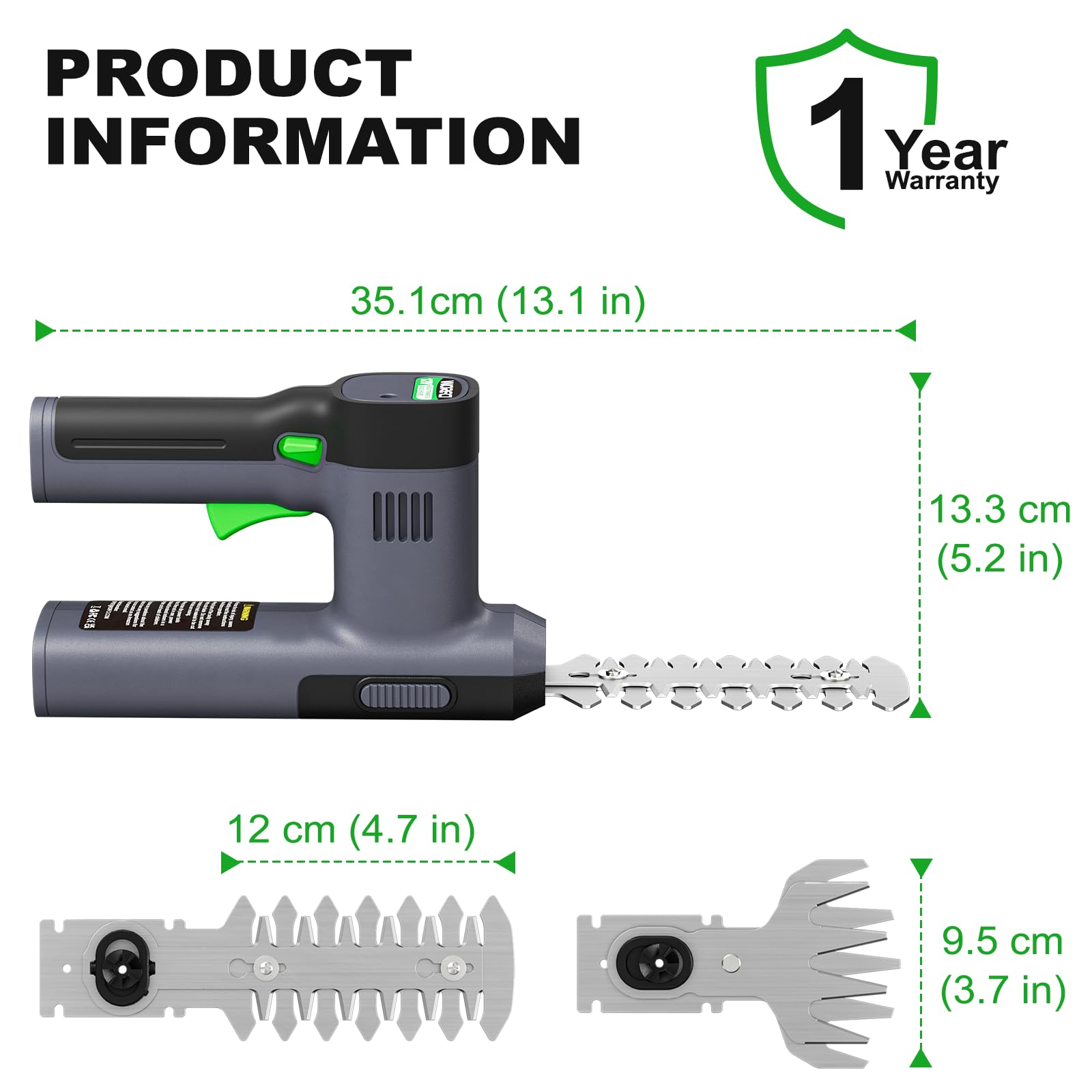 Cisaille à Gazon/Taille-haie sans Fil 12V avec Batterie 2000mAh, 2 en 1 Electrique Cisaille de Jardin/Taille Haies (WHT12)