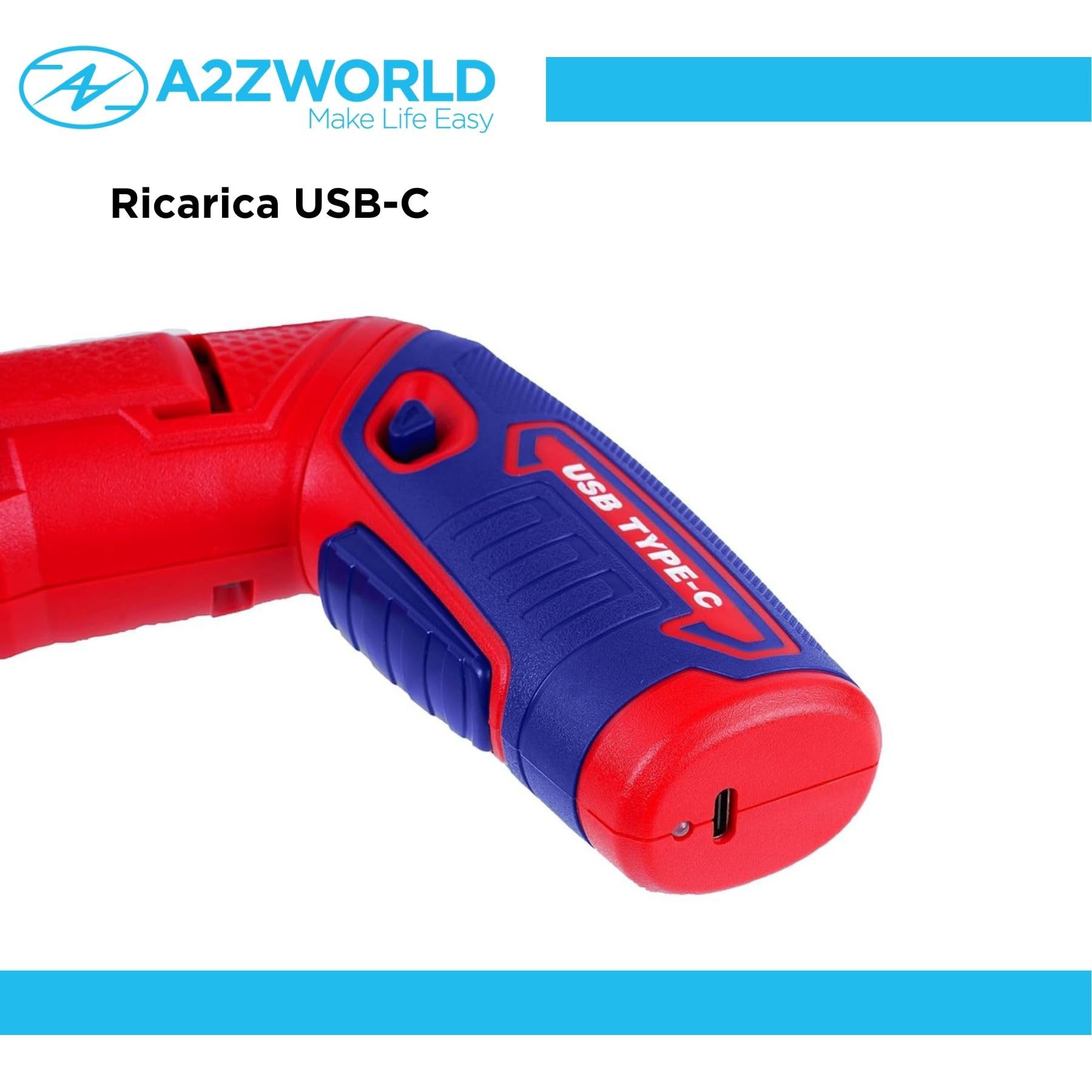 Avvitatore Elettrico 8V USB Type-C, Controllo Coppia 6Nm con 16 Regolazioni, 220 rpm, Impugnatura Pistola e Lineare, Set 17 Accessori, Valigetta Inclusa, Con Led Indicativo