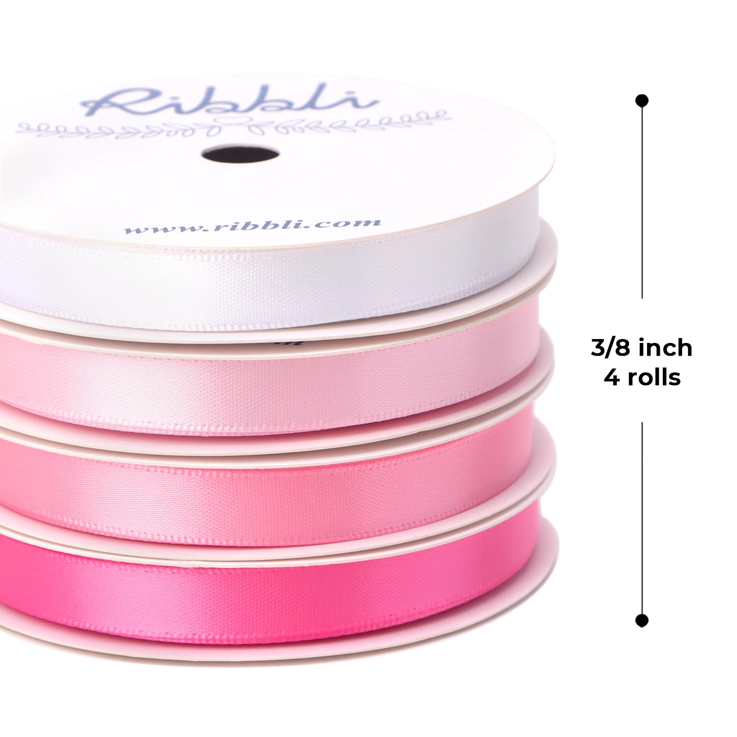 Ribbli Pink Satin Ribbon 3/8 Inch x 4 Rolls Total 40 Yards- White Pink Ribbon for Gift Wrapping Craft Wedding Decoration