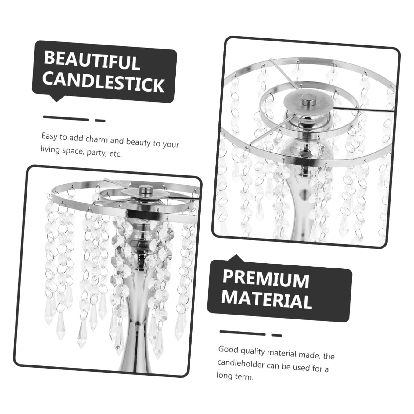 Candelabro de Boda Diseño de Cortina de Cristal, Plata | Hierro y Plástico, Estilo Creativo y Chic, para Obsequio o Celebración Nupcial