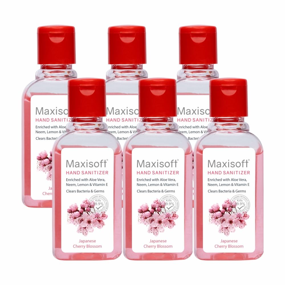 Maxisoft Pocket Mini Hand Sanitizer Gel Japanese Cherry Blossom – Moisturizing Aloe & Vitamin E | Neem + Lemon | Kills 99.9% Germs | Paraben‑Free | 6×60 ml-image-42