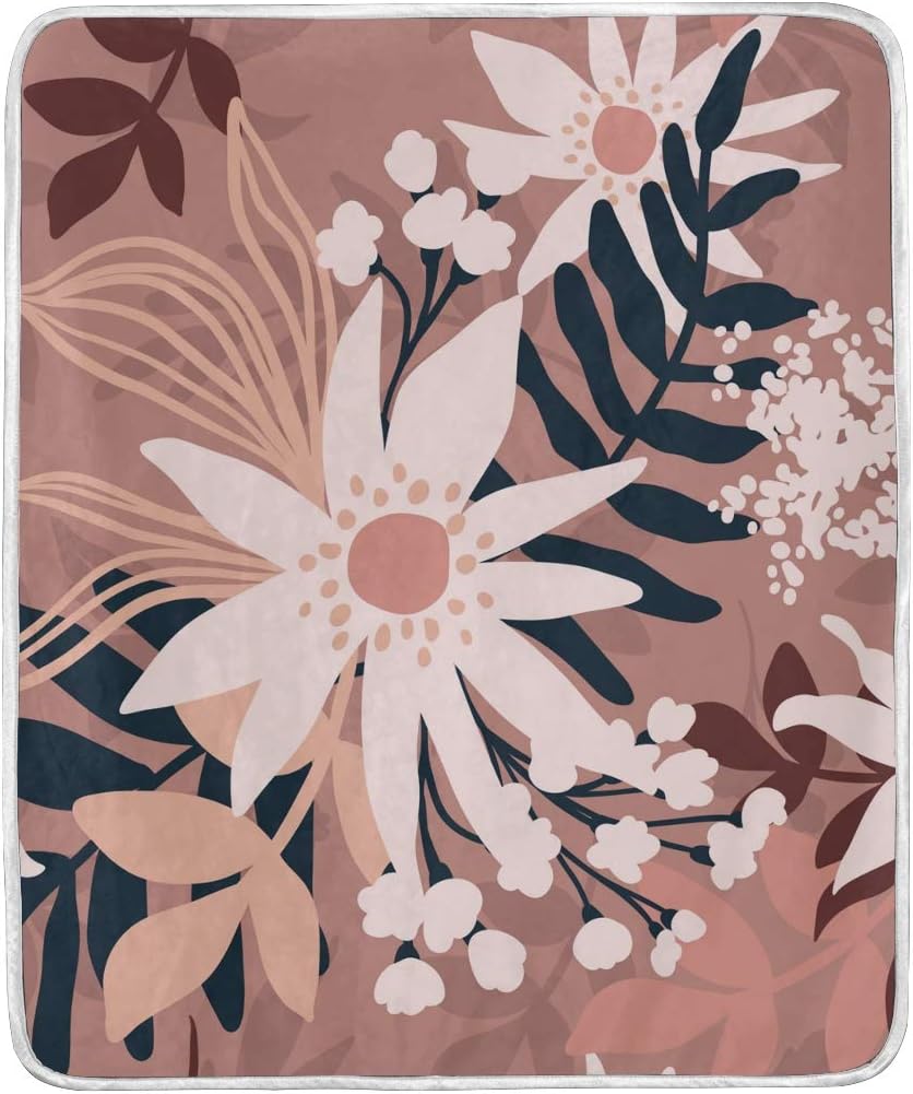 Auskid Flowers Leaves Throw Blanket for Sofa Couch Bed 50x60 Inch