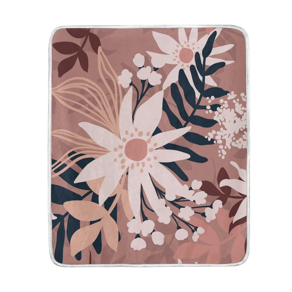 Auskid Flowers Leaves Throw Blanket for Sofa Couch Bed 50x60 Inch