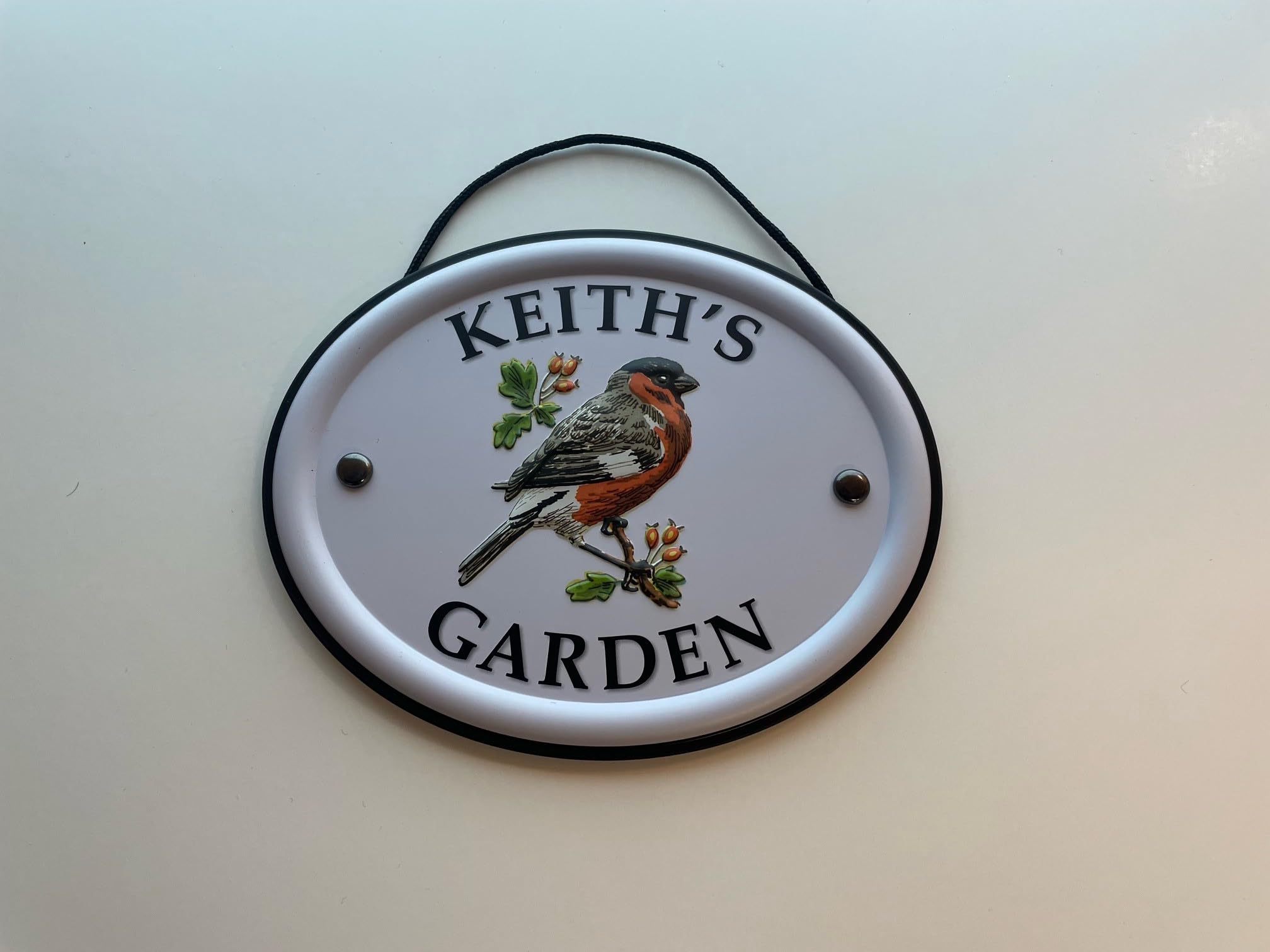 Personalised Embossed Metal Garden Sign 12x15cm – British Bird Design – Outdoor Decorative Hanging Garden Plaque – Weatherproof Metal Sign for Garden Walls Fences or Sheds (Keith)
