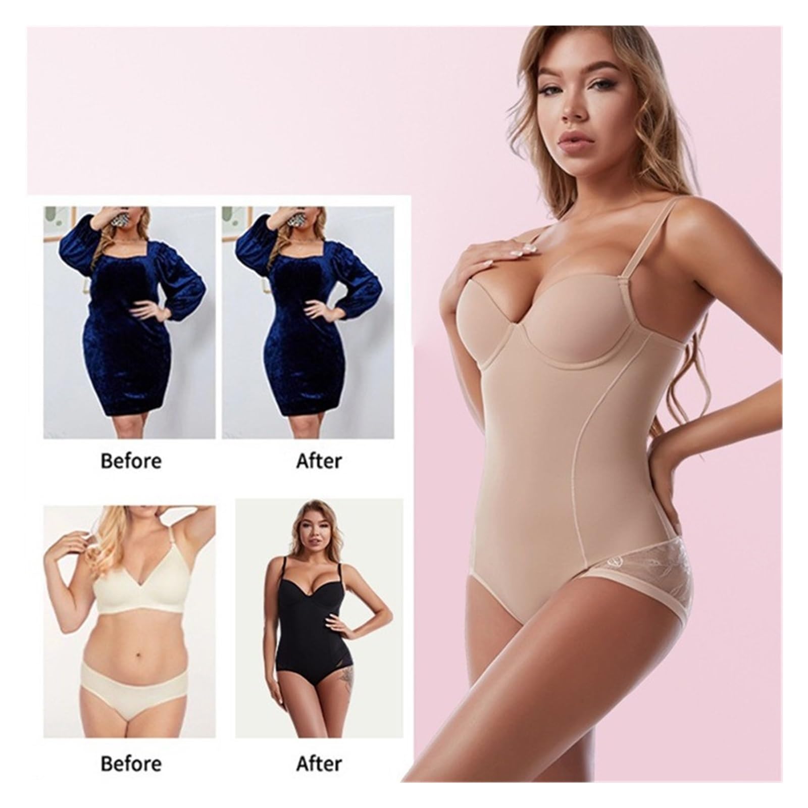 Body De Compresión para Mujer, Control De Abdomen, Body Sexy Sin Costuras, Faja Moldeadora De Cuerpo Completo..Black-Large