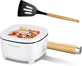 Audecook Electric Hot Pot, Cermic Glaze Non-Stick Frying Pan, Portable Travel Multicooker for Ramen, Steak, Egg, Fried Rice, Oatmeal, Soup, 350W/800W (B(WHITE/2L Without Steamer))