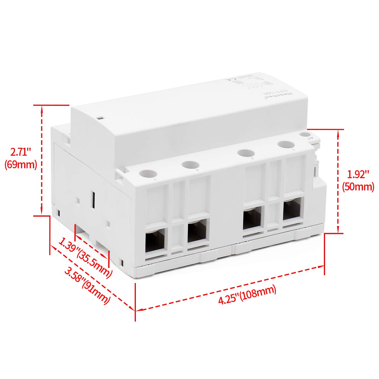 Heschen Contactor de CA para el hogar, CT1-100, 4 polos cuatro normalmente abiertos, voltaje de bobina de AC 220V/240V, montaje en riel DIN de 35 mm