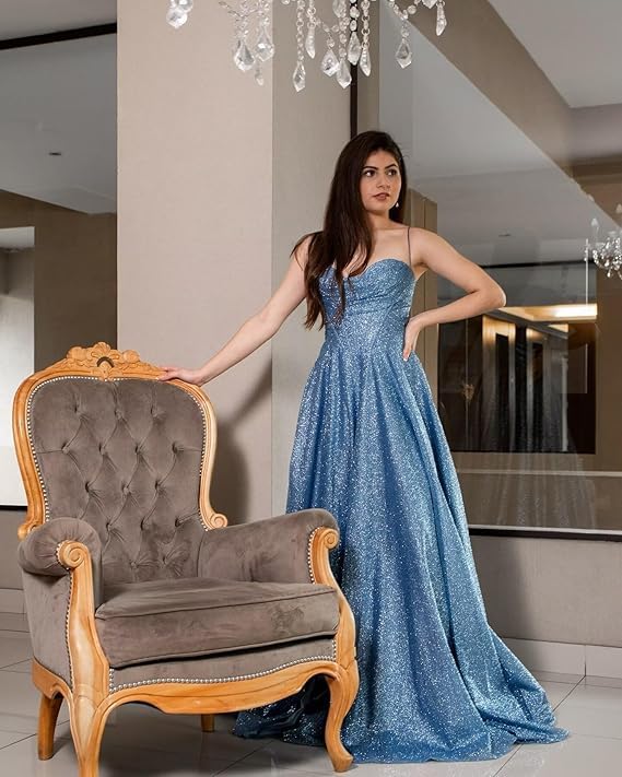 Robe de bal longue à sequins et col bénitier pour soirée formelle