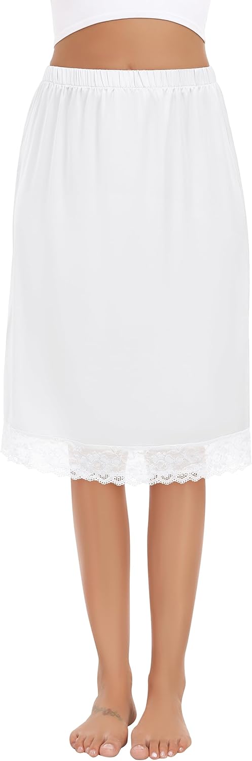 Lovasy Satin Half Slip for Women Under Dress Lace Long Underskirt Anti-Static Skirt Slips for Underdress S-3XL