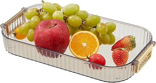 TiLeMium - Bandeja de plástico para servir alimentos con asa, para fiestas, entretenimiento, rectangular, para frutas, aperitivos, galletas, cocina,