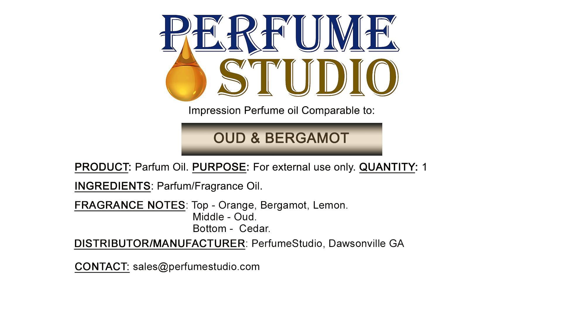 Perfume Studio - Pure Oud and Bergamot Fragrance Oil, 12ml