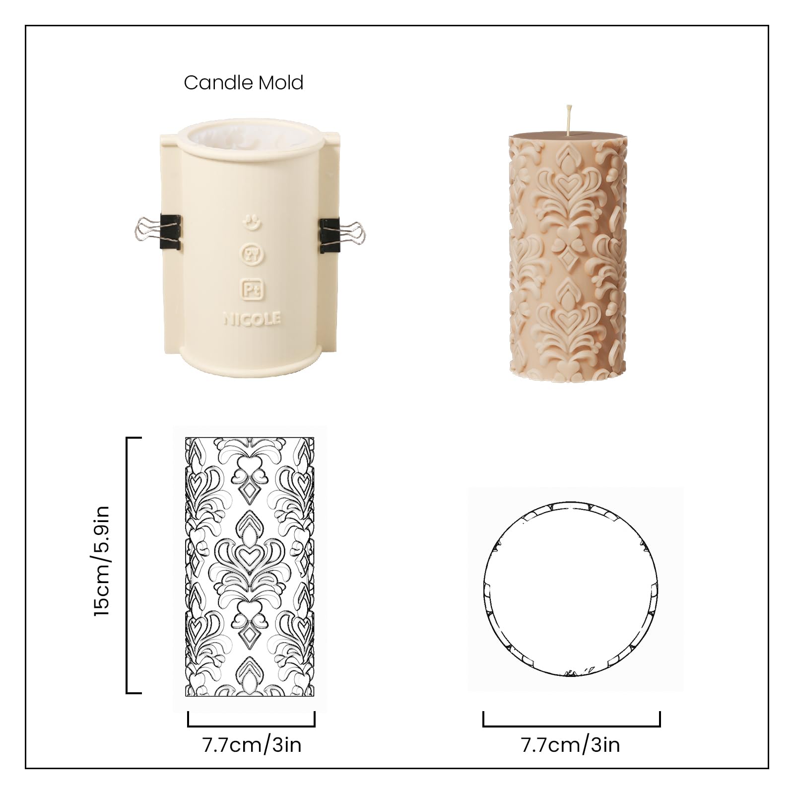 BOOWAN NICOLE Moldes de silicona para velas de pilar, moldes de velas,Moldes redondos esféricos para fundición para hacer velas, adornos artesanales