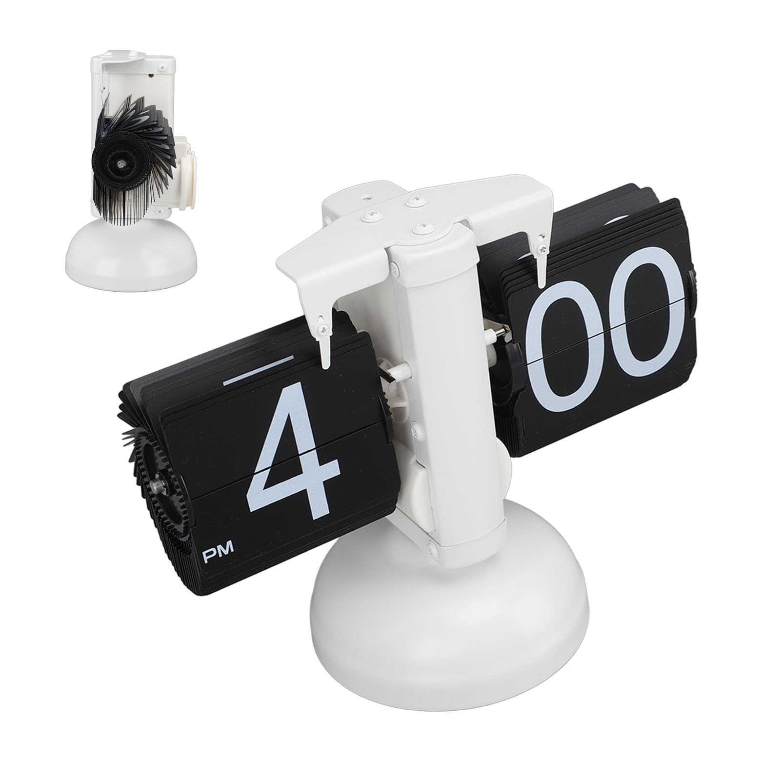 Qcwwy Digitaluhr, Retro, klappbar, aus Edelstahl 304, mechanische Uhr, für Büro und Zuhause, Wohnzimmer, Page noire à cadre blanc à pied unique
