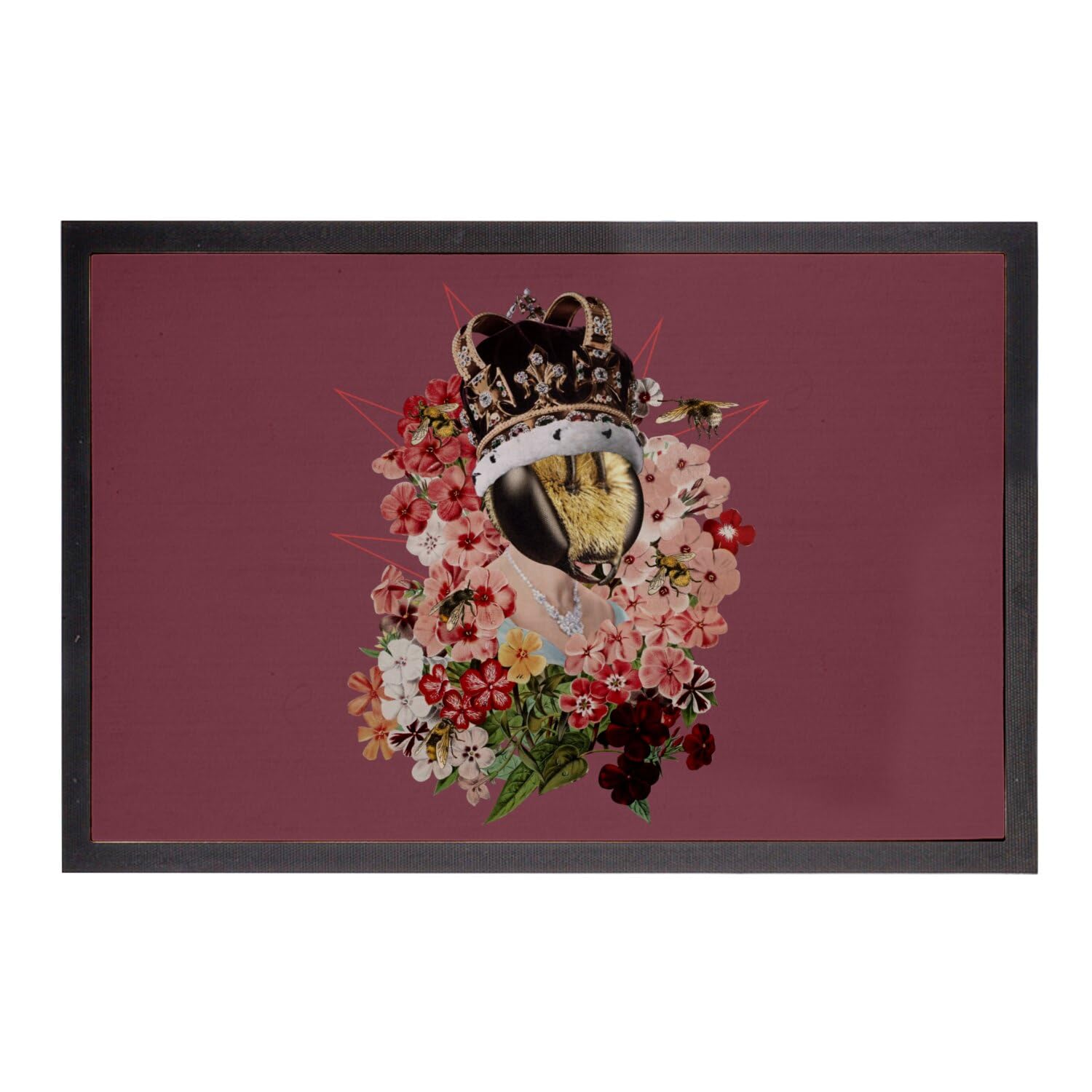 Paillasson Rouge Reine Elizabeth Abeille Fleurs - Tapis de Sol Original 60x40