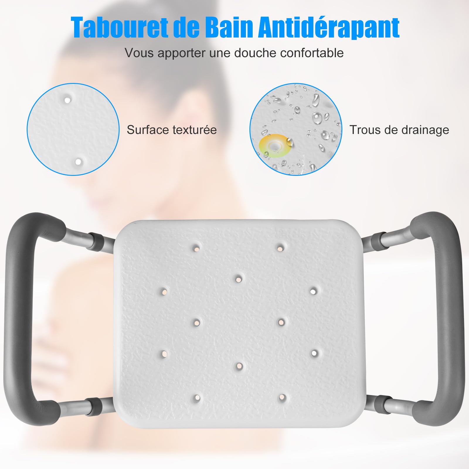 RELAX4LIFE Taburete de ducha antideslizante ajustable en altura 54-67 cm, silla de ducha de aluminio con reposabrazos, asiento de ducha para adultos para personas mayores discapacitadas embarazadas