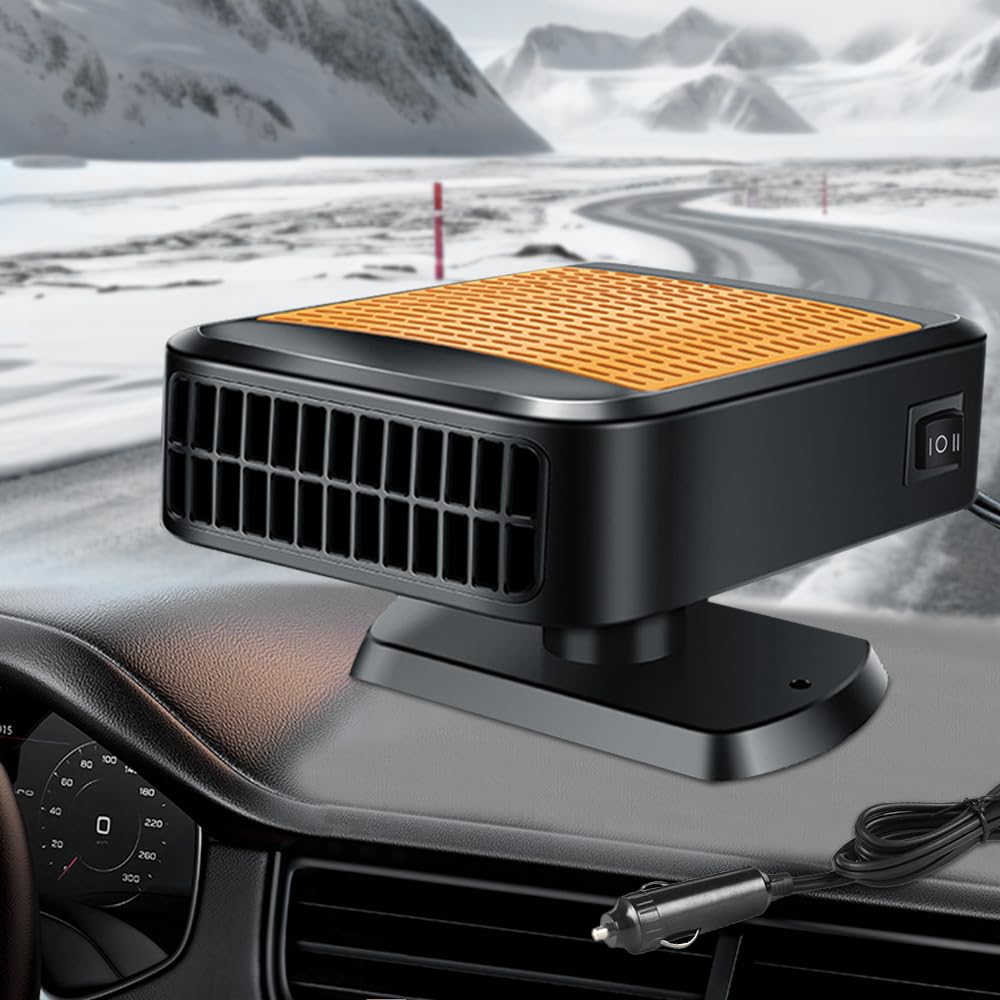 Auto Heizung 12V, 2 in 1 Heizlüfter Auto mit 360 Grad Drehung, 200W Autoheizung 12v Zigarettenanzünder, Tragbare Car Heater, Heizung für 12V Auto, LKWs, SUV, Van (Schwarz)
