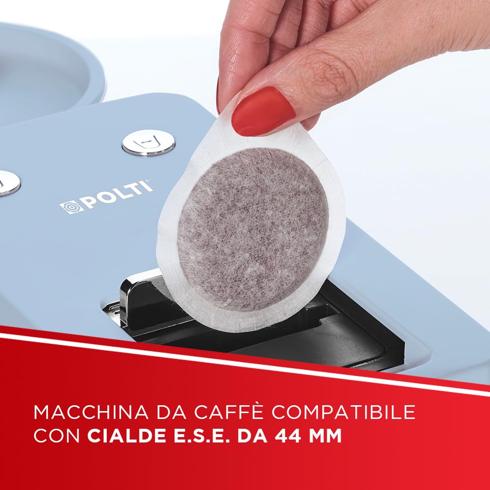 Polti Coffea S15LB, Macchina per Caffè Espresso, Compatibile con Cialde E.S.E. 44 mm, Serbatoio 0,85L, Pressione Pompa 19 bar, Colore Azzurro