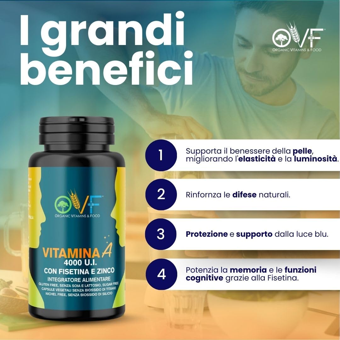OVF Vitamina A Pura con Fisetina e Zinco - 60 Capsule con 4000 U.I. per dose giornaliera - Supporto alla Vista e al Sistema Immunitario - Vitamina A da Retinolo
